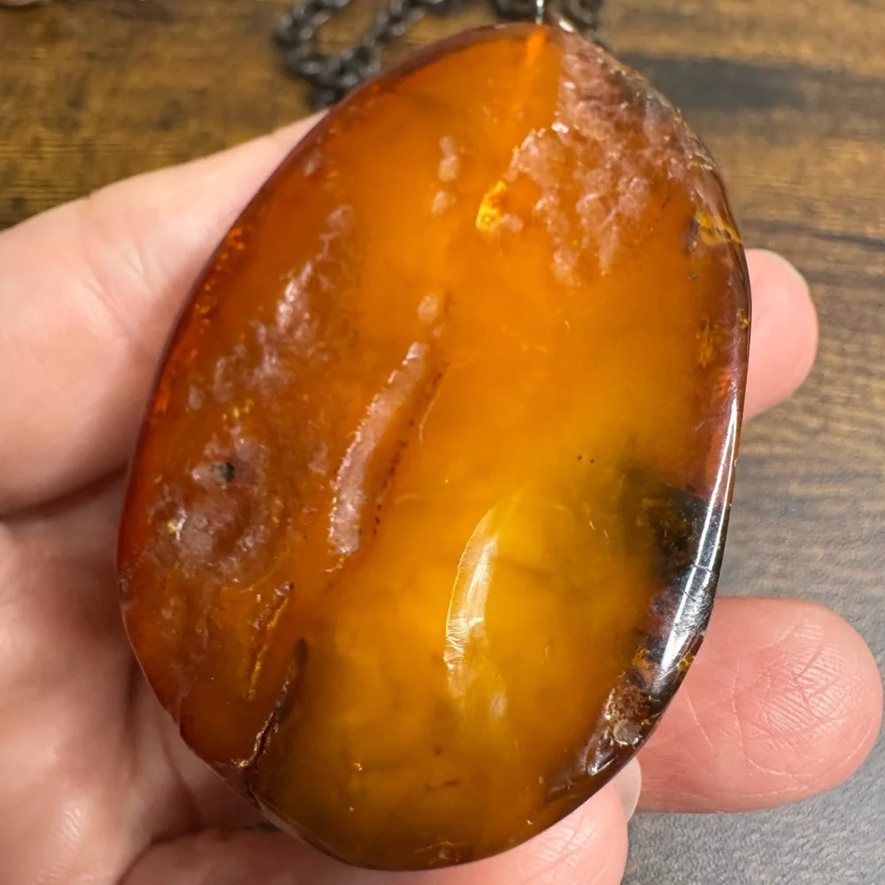 Baltic Amber Free Form Pendant Necklace Butterscotch Honey Antiqued Chain 26” - Picture 12 of 16